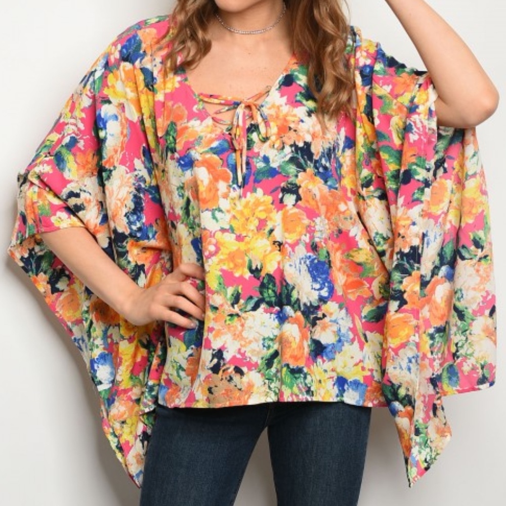 HOT PINK ORANGE FLORAL TOP